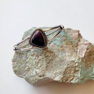 Purple Spiny Oyster Shell Sterling Silver Cuff Bracelet Native American Handmade